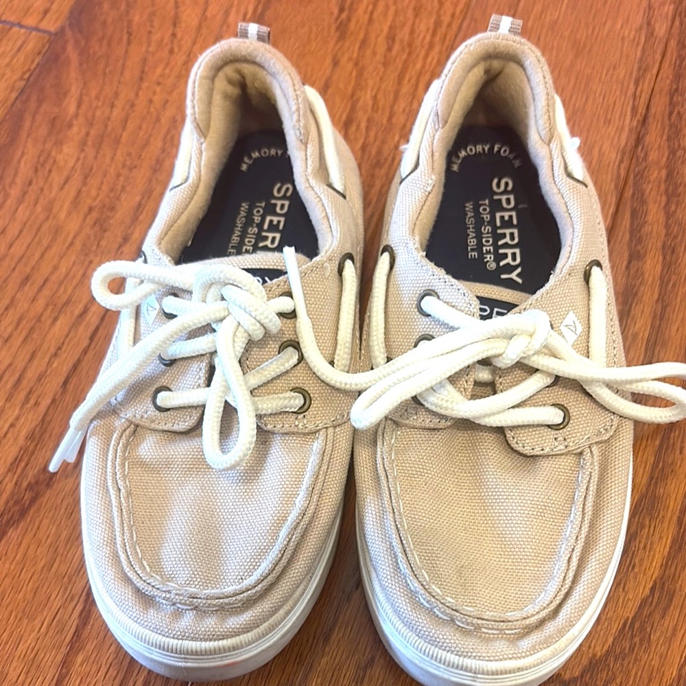 Kids Sperry khaki washable boat shoes size 13M